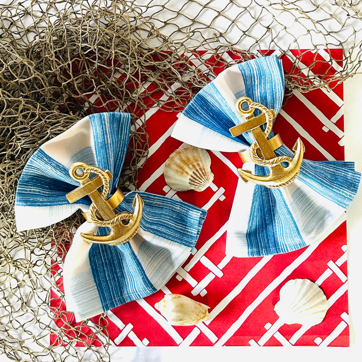 Gilt Metal Anchors Away Napkin Rings, Pair