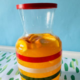 Vintage Striped Lidded Carafe/Drinks Glasses, Set of 5