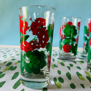 Vintage Geranium Drinks Glasses, Set of 10