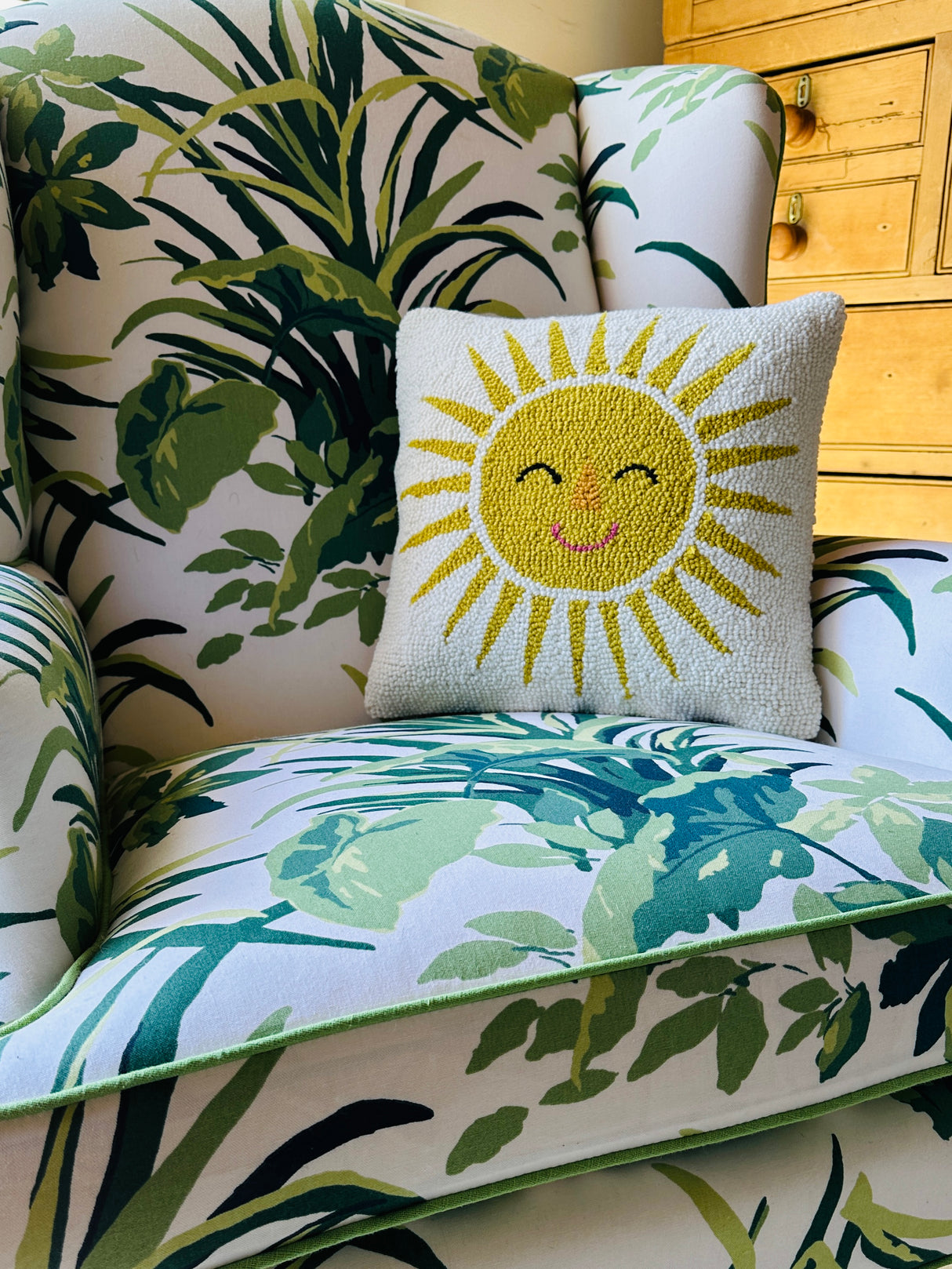 Happy Sun Hooked Wool Throw Pillow