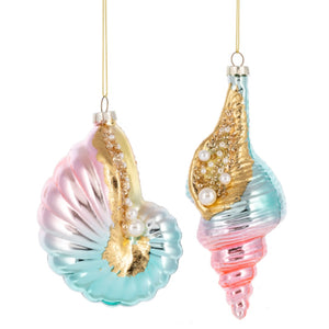 Colorful Seashell Glass Christmas Ornaments, Set of 2