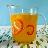 Vintage Glass Orange Cooler Pitcher/Highball Glasses, Set of 5