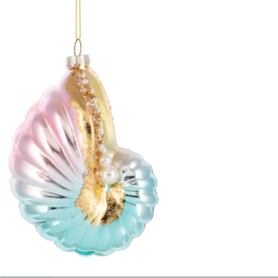 Colorful Seashell Glass Christmas Ornaments, Set of 2