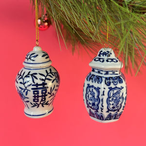 Blue/White Miniature Ginger Jars Christmas Ornaments, Set of 6