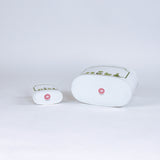 Garden Follies caddy with green topiary illustration, shown in two sizes