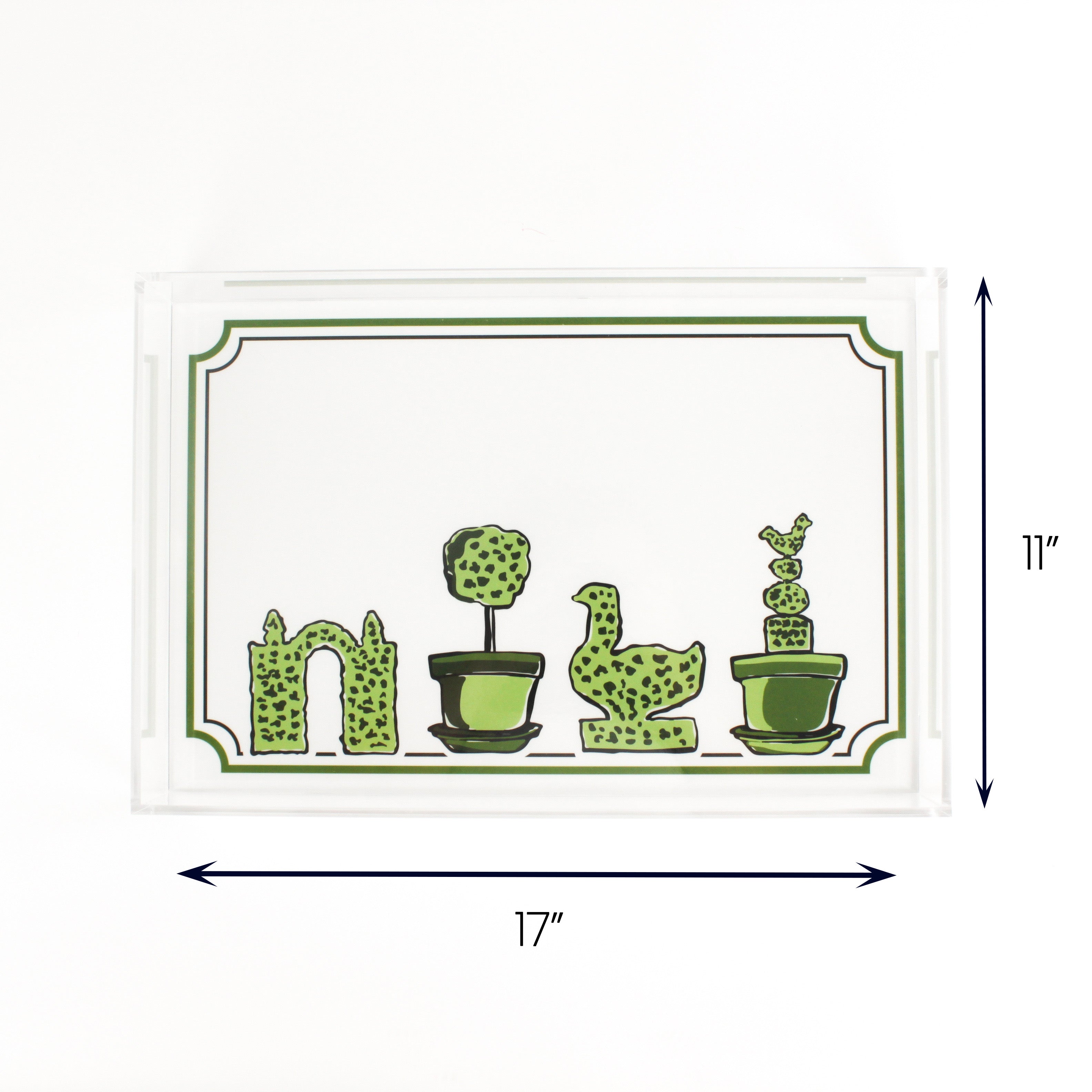 Garden Follies White Green Acrylic Tray (Large) with dimension of 17" x 11".