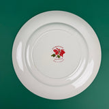 Back view of Cuthbertson Poinsettia Christmas plate showing maker’s mark and red floral stamp.