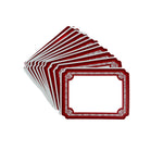 stack of red decorative border cards fanned out with blank centers