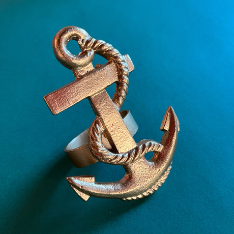 Gilt Metal Anchor Napkin Rings, Pair