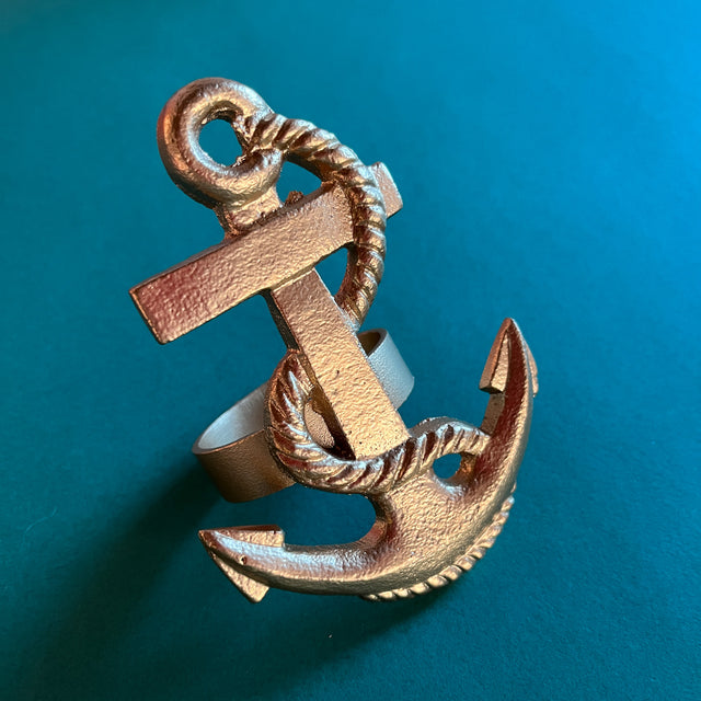 Gilt Metal Anchor Napkin Rings, Pair