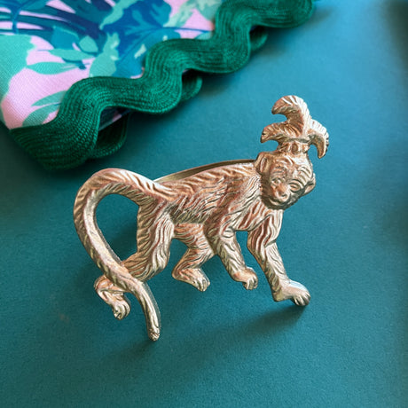 Gilt Metal Monkey Napkin Rings, Pair