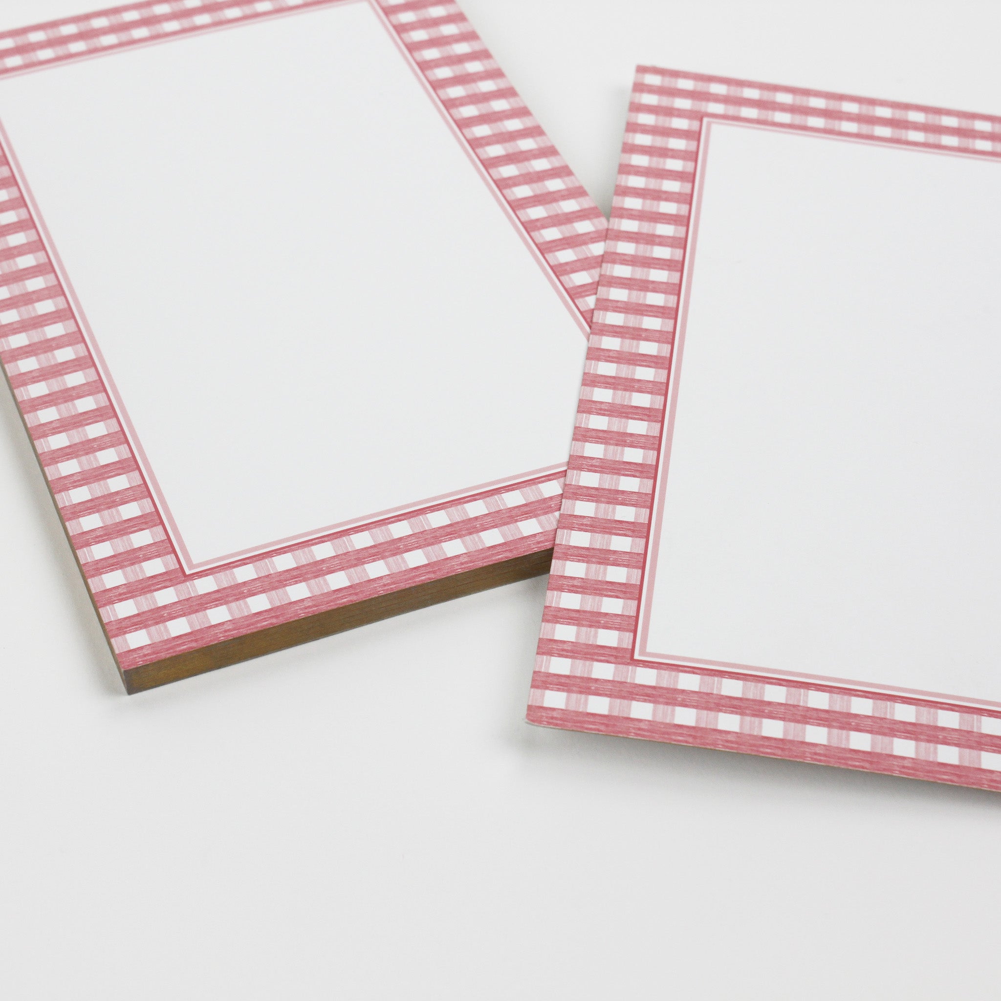 pink luxury notepads from madcap cottage with a pink gingham border