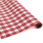 A roll of red gingham wrapping paper 