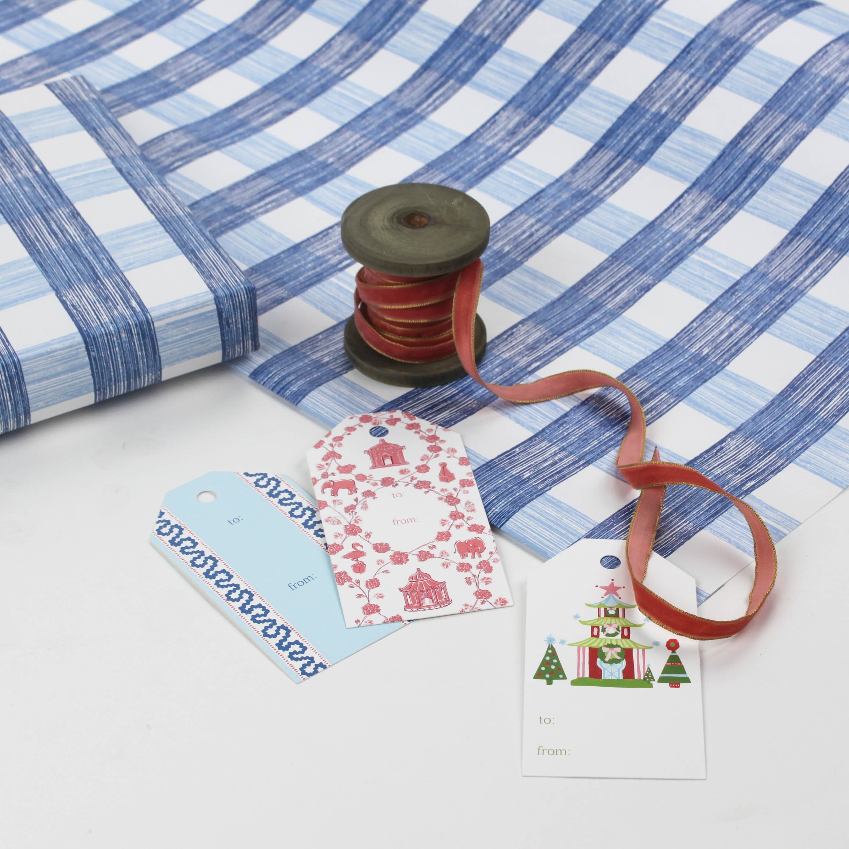 A blue gingham wrapping paper 