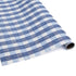 A roll of blue gingham wrapping paper 