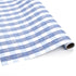 Blue gingham patterned Christmas wrapping paper roll on a white background.