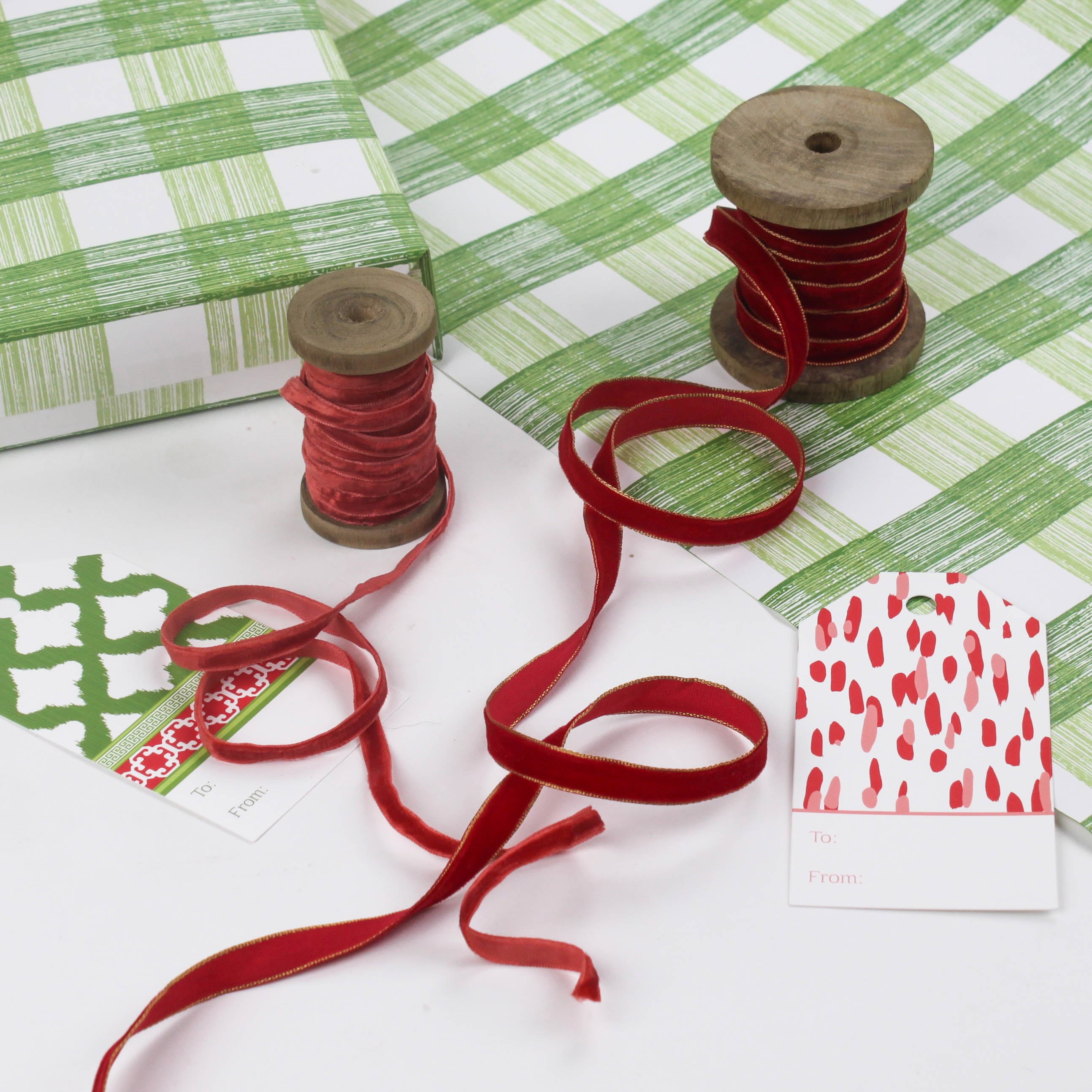 A green gingham wrapping paper 