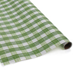 A green roll of green gingham wrapping paper 