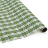 A green roll of green gingham wrapping paper 