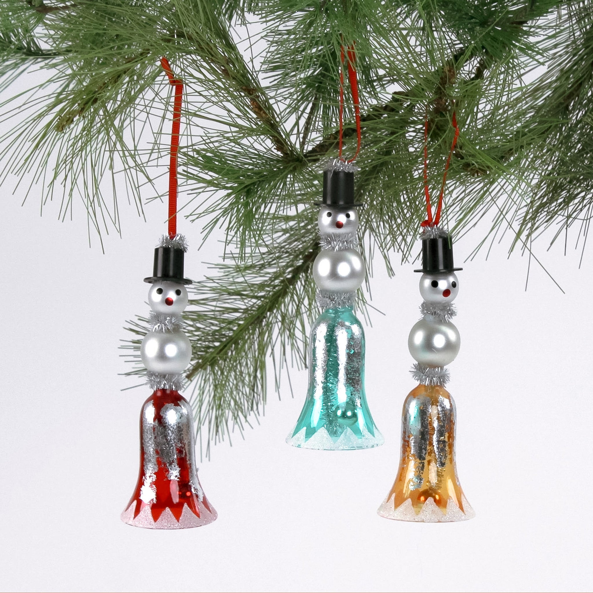 set of 3 Glass Bell Snowmen christmas Ornaments