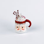 top view of a Glass Santa Mug with Glitter Candy Cane Christmas Ornament 