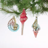 Glass Shells Coastal Christmas Ornaments, Set of 3