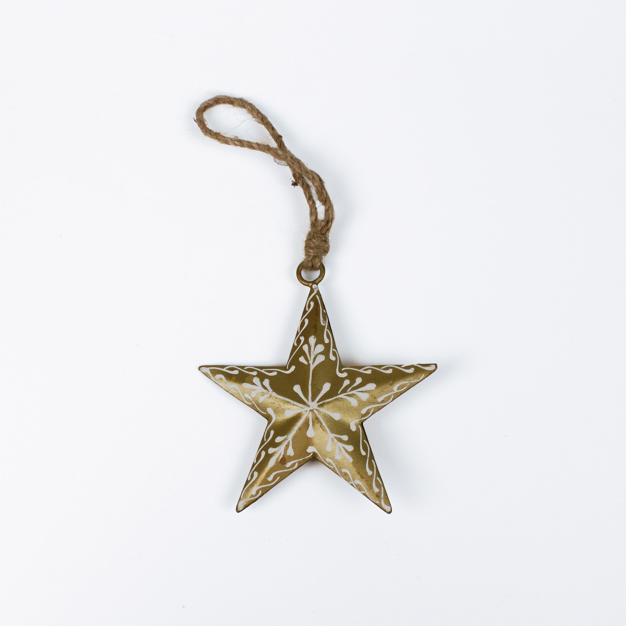 gold star ornament with floral pattern on a white background
