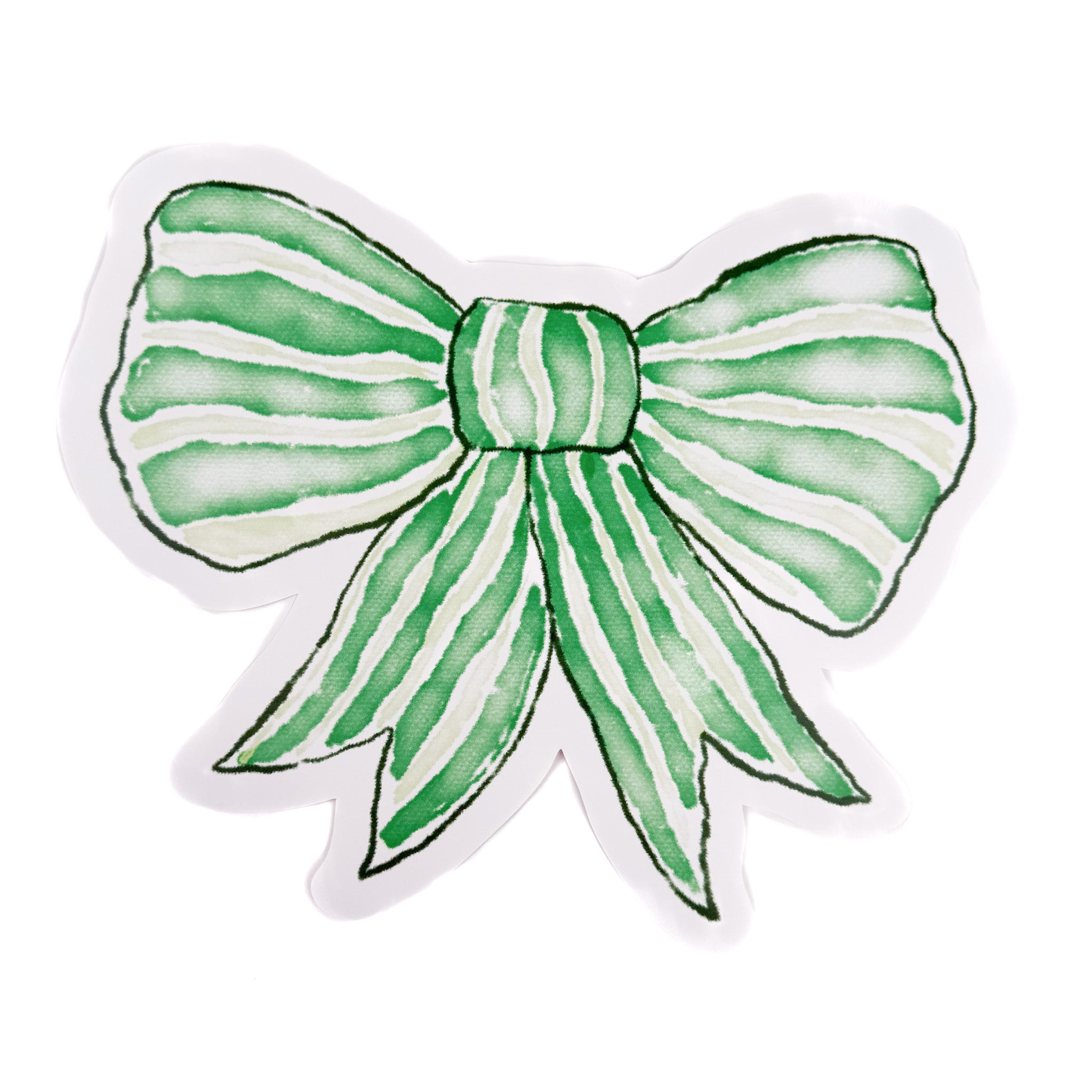 Green striped bow placemat with hand-painted style detailing, displayed on a white background.