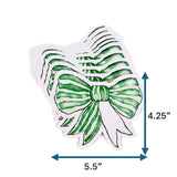 Stack of green striped bow-shaped placecards, measuring approximately 5.5 inches wide and 4.25 inches tall, displayed on a white background.