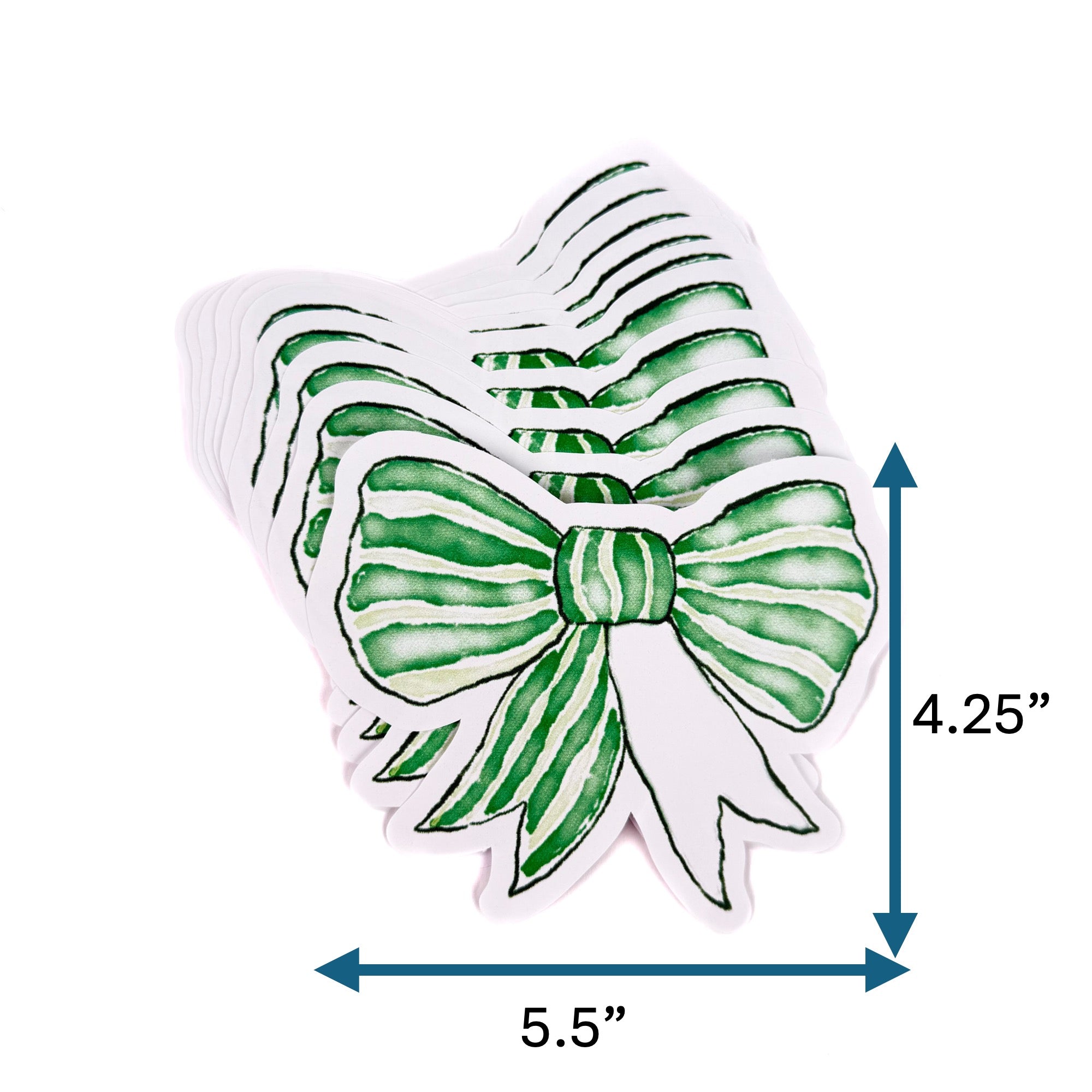 Stack of green striped bow-shaped placecards, measuring approximately 5.5 inches wide and 4.25 inches tall, displayed on a white background.