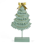 front of Green Christmas Tree Table Decorations in white background