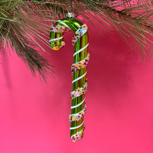 Bead-Embellished Candy Cane Ornaments, Set of 3