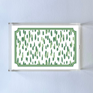 Acrylic tray featuring a green brushstroke motif pattern on the base