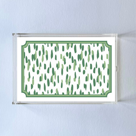 Acrylic tray featuring a green brushstroke motif pattern on the base