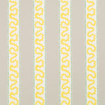 harbor trail yellow and white fabric by madcap cottage featuring beige and white stripes with a yellow squiggle motif on the white stripe