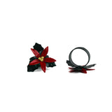Two hand-painted metal poinsettia napkin rings displayed on a white background.