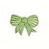 Front view of a green and white striped bow-shaped decorative tray with gold trim.