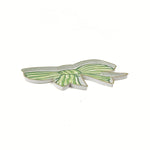 Green and white striped bow-shaped decorative tray with gold outline displayed on a white background.