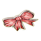 Red and white striped bow-shaped tray with gold edging displayed on a white background.