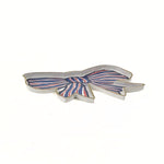 flat view hand-painted tole tray featuring a patriotic red, white, and blue bow with gold trim on a clean white background.