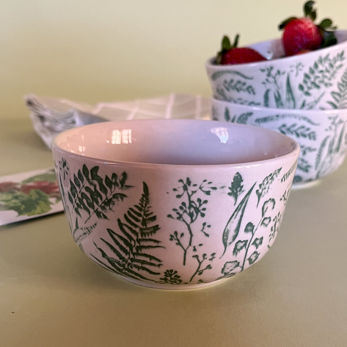 hand stamped botanic bowl pattern detail