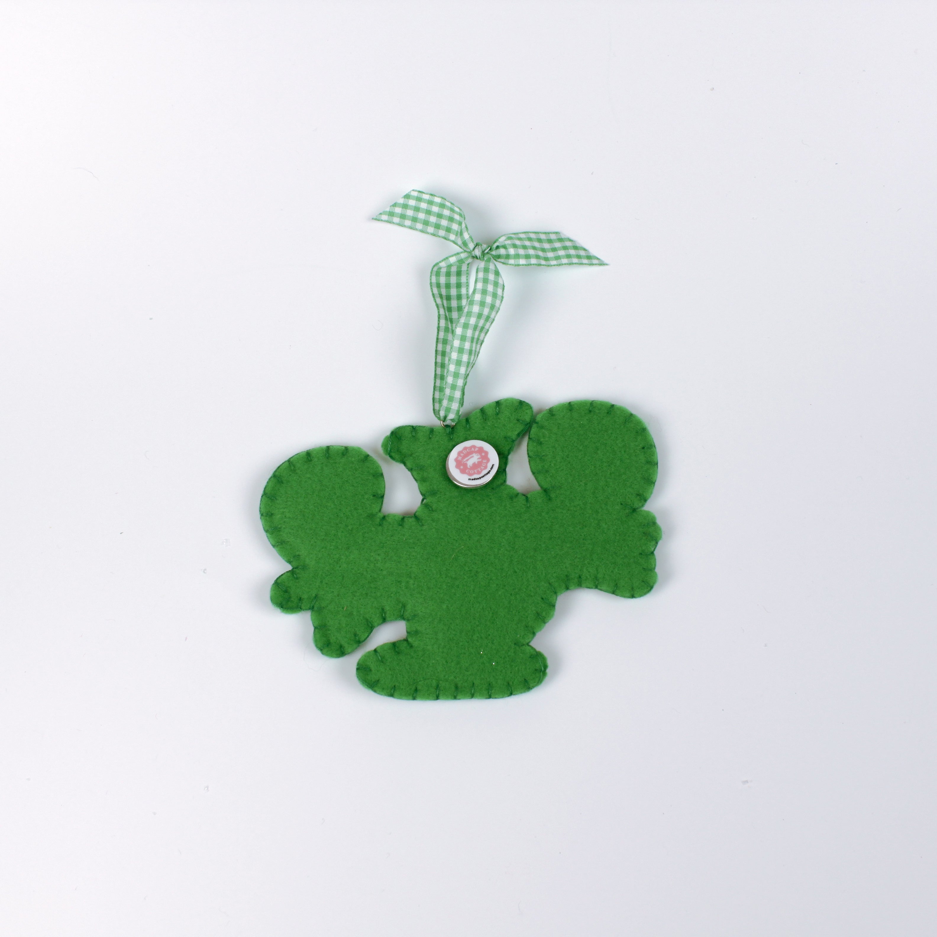 back of a Handcrafted Lobster Felt Christmas Ornament on a white background