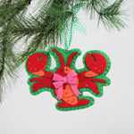 Handcrafted Lobster Felt Christmas Ornament on a white background