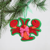 Handcrafted Lobster Felt Christmas Ornament on a white background