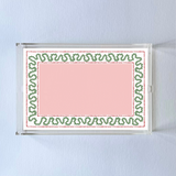 Harbor Trail Acrylic Tray Pink and green pattern With Red dash. Rectangular tray with integrated handles.