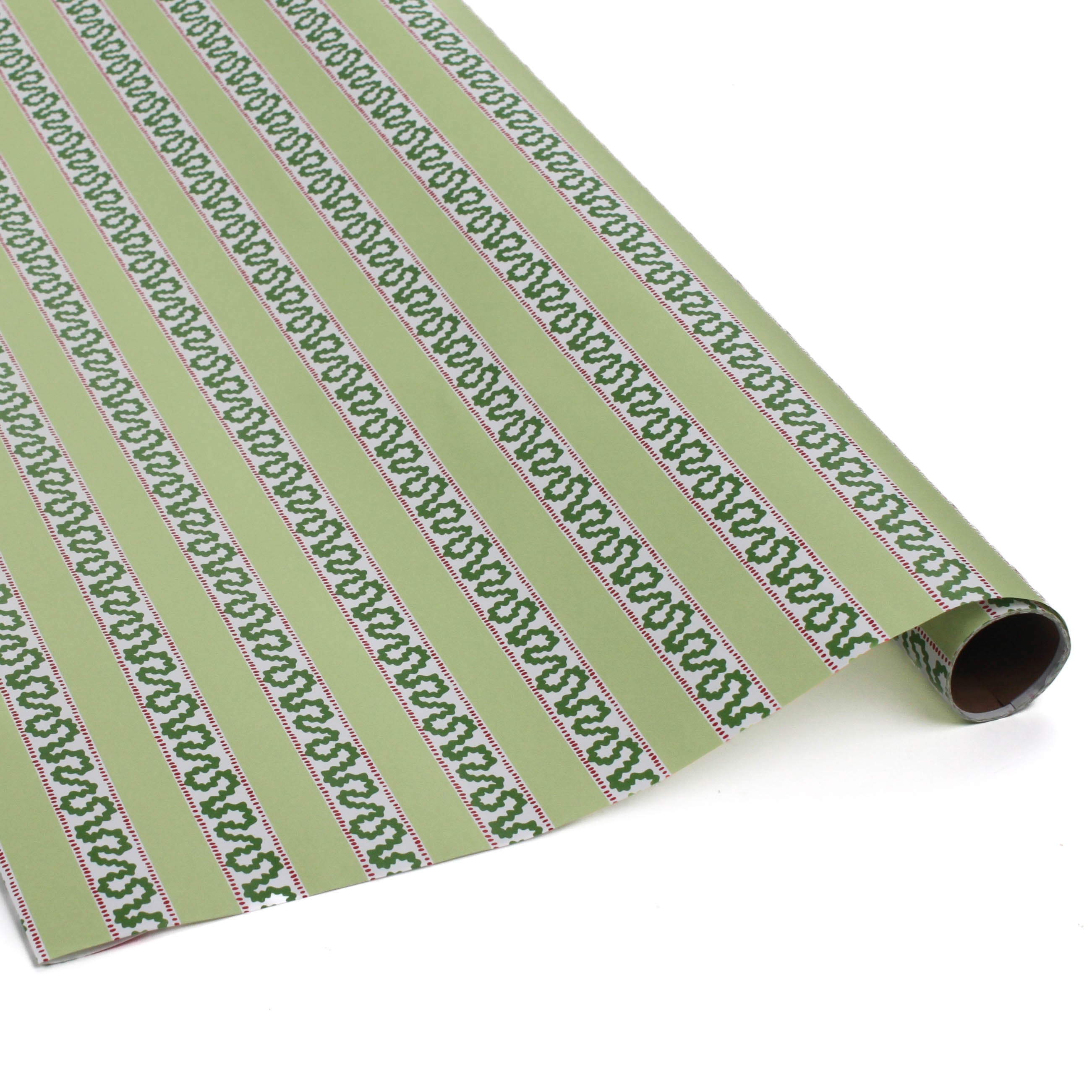 green wrapping paper in fancy stripe patterns