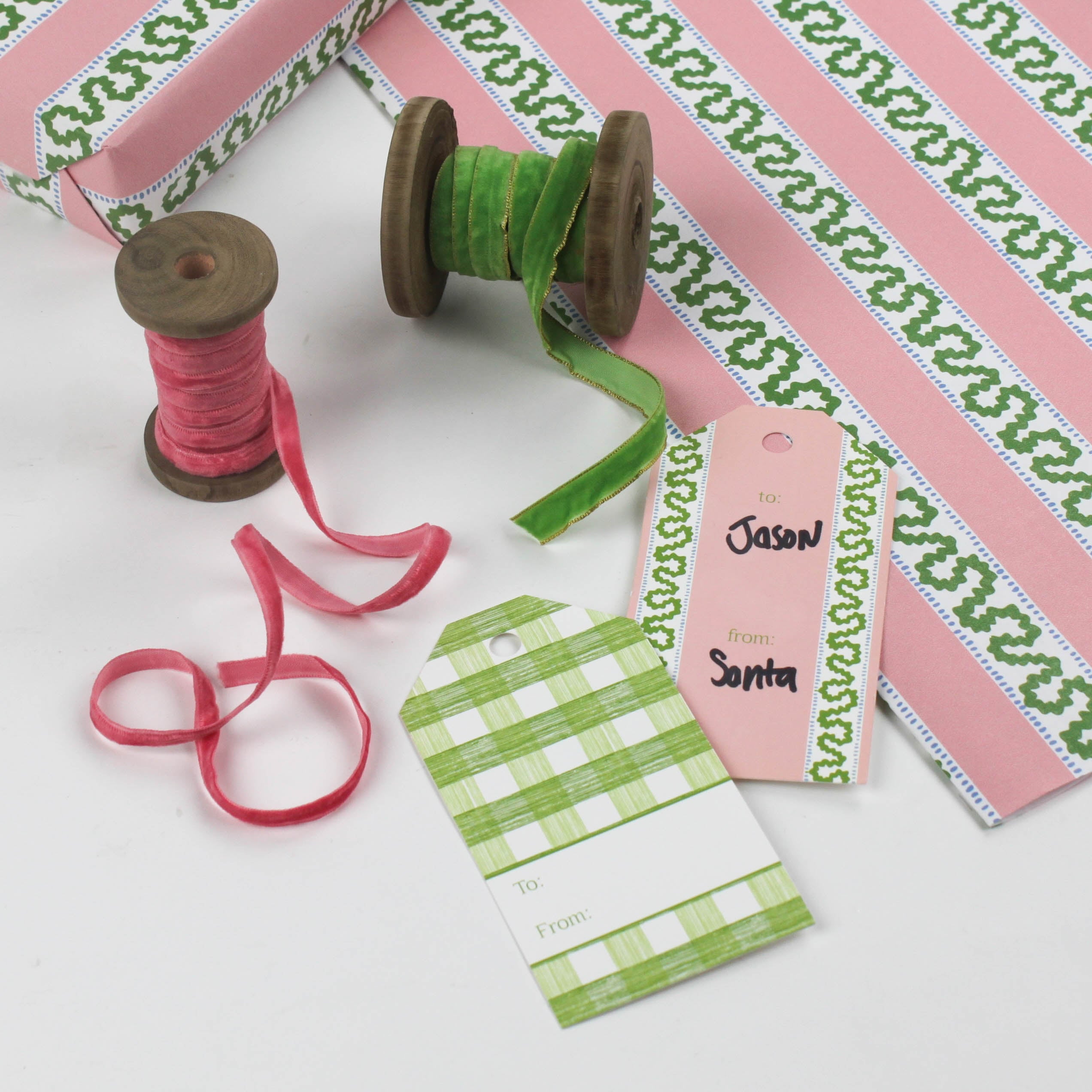 Pink/Green wrapping paper in fancy stripe patterns