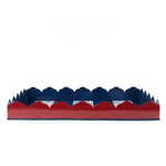 Harbor Trail red blue white striped tray side view with red and navy scalloped edge design.