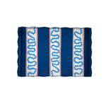 Harbor Trail red blue white striped tray top view with navy center panels and decorative wavy stripe pattern.