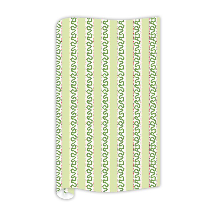 green wrapping paper in fancy stripe patterns